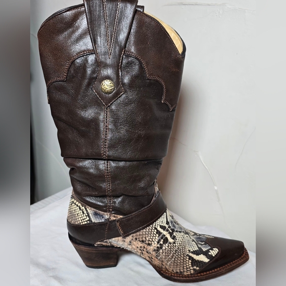 Corral Vintage Boots Snakeskin, Leather Brown 8 1/2 - Picture 6 of 10